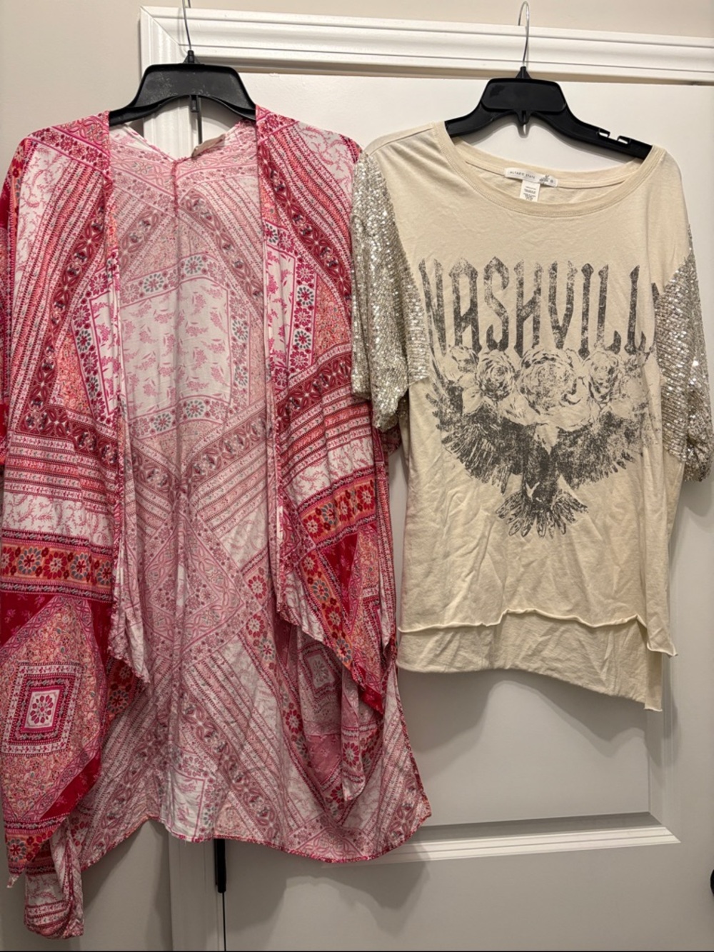 Altar'd State Pink Paisley Kimono Cardigan and Nashville cream top